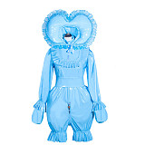Fondcosplay Handmade Lockable Sissy Maid Romper with Hood Blue Thin PVC Crossdressing Outfit [G4013]