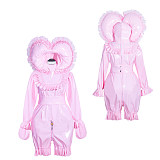 Fondcosplay Handmade Lockable Sissy Maid Romper with Hood Pink Thin PVC Crossdressing Outfit [G4012]