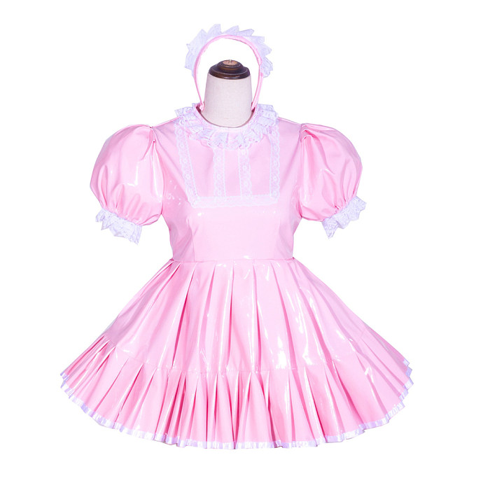 pink pvc maid dress French Sissy maid Girl Pink PVC lockable dress cosplay costumes Tailor-made