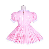 Fondcosplay Handmade Lockable Sissy Maid Dress Pink Thin PVC with White Lace Crossdressing Outfit [G4020]