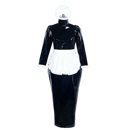 Fondcosplay Lockable Sissy Maid Dress Black & White Heavy PVC Crossdressing Outfit [G3893]