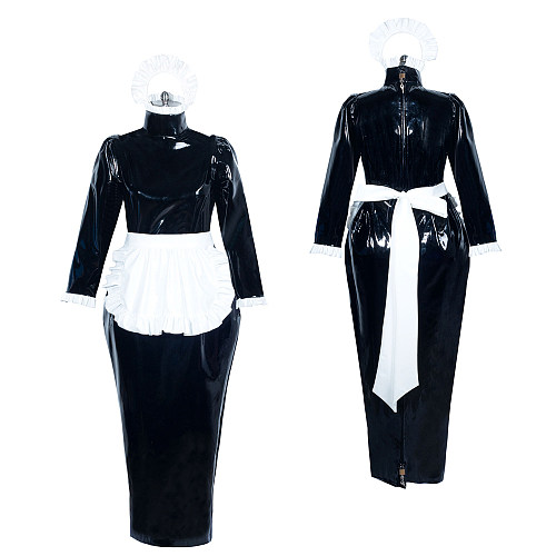 Fondcosplay Lockable Sissy Maid Dress Black & White Heavy PVC Crossdressing Outfit [G3893]