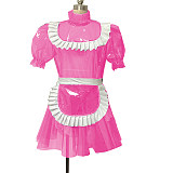Fondcosplay Handmade Sissy Maid Crossdressing Lockable Clear PVC Purple Dress Costume with White Apron [G4070]