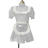 Fondcosplay Handmade Sissy Maid Crossdressing Lockable Clear PVC Purple Dress Costume with White Apron [G4070]