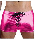 Men Skinny Lace Up Boxer Shorts Sexy Knickers Shiny Metallic Trunks