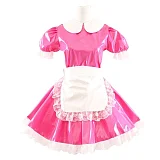 Korean Cute Doll Collar Mini Dress Women Summer Sexy Maid Puff Short Sleeve Patent  Dresses PVC cosplay Clubwear