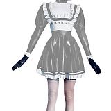 Sexy  Maid Dress Rubber Wet Look PVC Faux Sailor Japanese School Students Clothes with Trim Bow Back Zip Pleated Clubwear
