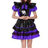 Lockable French Maid Role Play Mini Dress with Apron Sissy PVC Gothic Lace Trims Dress Uniform Cosplay Costumes Anime Unisex 7XL