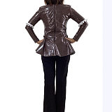 Sexy Maid Ruffle Top High Neck Frill Style Faux Latex Apron Tee Shirt Fancy Role Play Costume Shiny PVC Long Sleeve Maid Blouse