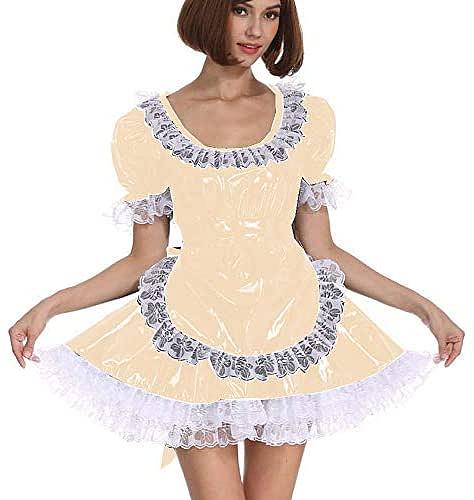 25 Color White Lace Splicing Maid Dress Lady PVC Lolita Mini Dress