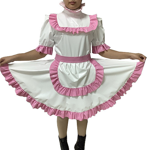 Adult Sexy Lockable Cross Dressing sissy maid PVC Dress Uniform Apron Costume jumpsuits rompers Tailor-made S-7XL