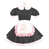 Lady Cute Doll Collar French Maid Mini Club Dress Women Summer Sissy Cosplay Sexy Short Sleeve Patent Leather Dresses with Apron