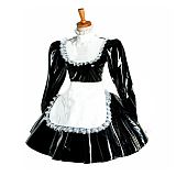 Plus Size Puff Sleeve Maid Cosplay Dress Ladies Lolita PVC Wetlook Apron Dress