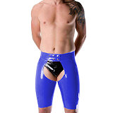 Wetlook PVC Leather Sexy Men Short Pants Skinny Fetish Slim Sex Open Crotch Shorts Sissy Lingerie Party Clubwear Casual S-7XL