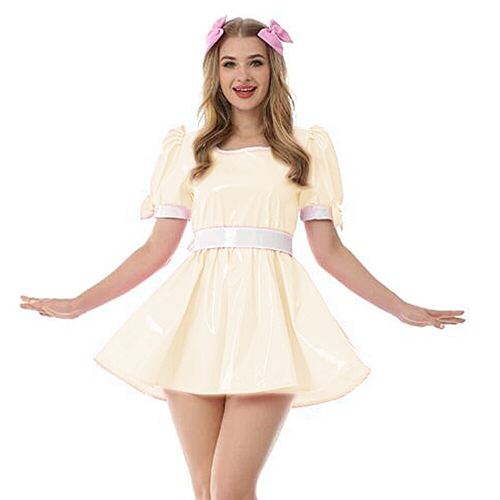 New Arrival Sissy Dress Sweet PVC Mini Dress Vinyl Short SleeveTank Neck Dress with Bow Plus Size Lolita Halloween Costume
