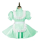 Plus Size Vintage Puff Short Sleeve Maid Dress Retro High Neck PVC Glossy Lady Lolita Mini Pleated Dress Cosplay Party Uniform
