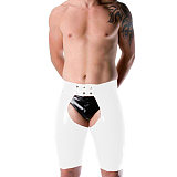 Wetlook PVC Leather Sexy Men Short Pants Skinny Fetish Slim Sex Open Crotch Shorts Sissy Lingerie Party Clubwear Casual S-7XL
