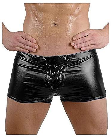 Men Skinny Lace Up Boxer Shorts Sexy Knickers Shiny Metallic Trunks