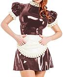 Plus Size Puff Short Sleeve Maid Uniform Lady PVC Maid Mini Dress