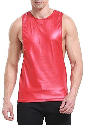 Red Black Tank Tops Men's Faux Leather Singlet T-shirt Boxer Sleeveless Vest