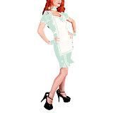 Adult Sexy Shiny PVC Maid Dress Sissy Ruffle Apron Gloves Short Puff Sleeve Bodycon Maid Pencil Dress Fancy Maid Uniform Cosplay