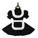 Plus Size Vintage Puff Short Sleeve Maid Dress Retro High Neck PVC Glossy Lady Lolita Mini Pleated Dress Cosplay Party Uniform