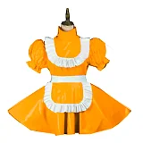 Plus Size Vintage Puff Short Sleeve Maid Dress Retro High Neck PVC Glossy Lady Lolita Mini Pleated Dress Cosplay Party Uniform