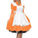 19 Colors Matte Maid Dress High Neck Long Sleeve Vestido Gothic Tutu Dress Lady A-line Pleated Dress Vintage Cosplay Uniform