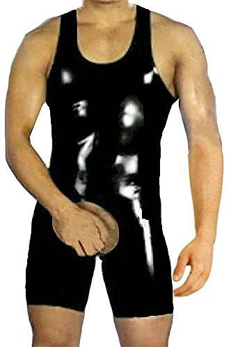 Men's Leather Lingerie Black PVC Cat Suit Open Crotch Leather Wrestling Catsuit Various Sizes