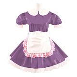 Lady Cute Doll Collar French Maid Mini Club Dress Women Summer Sissy Cosplay Sexy Short Sleeve Patent Leather Dresses with Apron