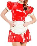 Plus Size Puff Short Sleeve Maid Uniform Lady PVC Maid Mini Dress