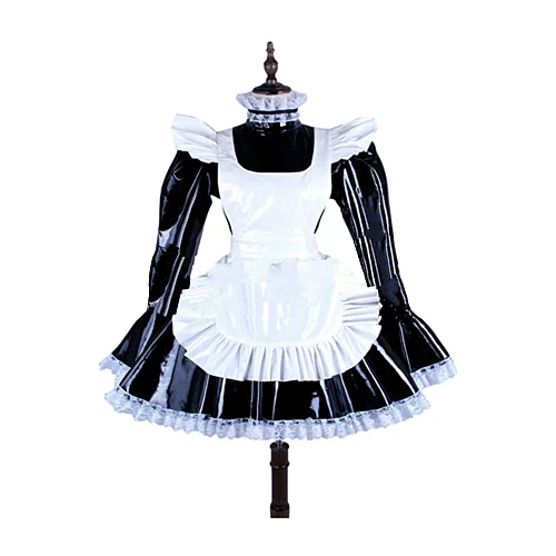 Plus Size Lace Trim Lovely Maid Mini Dress Women Long Sleeve A-line Dress With White Apron Halloween Valentine Cosplay Costume