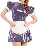 Plus Size Puff Short Sleeve Maid Uniform Lady PVC Maid Mini Dress