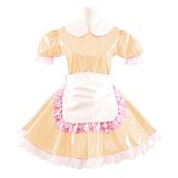 Lady Cute Doll Collar French Maid Mini Club Dress Women Summer Sissy Cosplay Sexy Short Sleeve Patent Leather Dresses with Apron