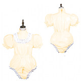 Sissy Bodysuit Shiny PVC Lolita Puff Short Sleeve Maid Cosplay Costume Vinyl Maid Dress Lockable Gothic Jumpsit  Plus Size 7XL