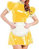 Plus Size Puff Short Sleeve Maid Uniform Lady PVC Maid Mini Dress