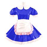 Lady Cute Doll Collar French Maid Mini Club Dress Women Summer Sissy Cosplay Sexy Short Sleeve Patent Leather Dresses with Apron