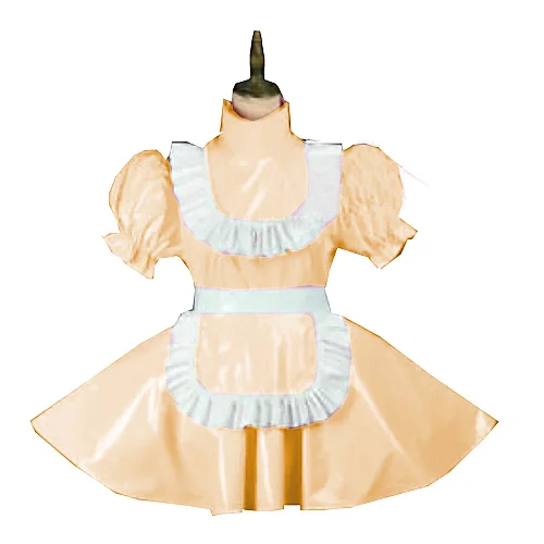 Plus Size Vintage Puff Short Sleeve Maid Dress Retro High Neck PVC Glossy Lady Lolita Mini Pleated Dress Cosplay Party Uniform