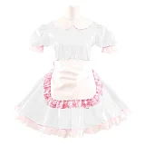 Korean Cute Doll Collar Mini Dress Women Summer Sexy Maid Puff Short Sleeve Patent  Dresses PVC cosplay Clubwear