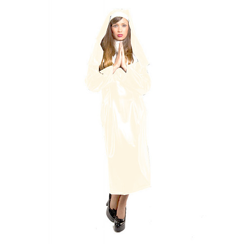 Shiny PVC Leather Exotic Cosplay Sexy Nun Costume Uniform Long Sleeve Maxi Dress Nun Habit Headgear Party Club Halloween S-7XL
