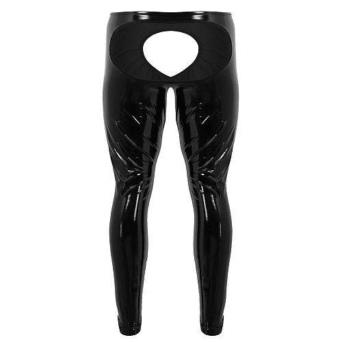 Mens PVC Pants Open Butt Crotchless Wetlook Leather Leggings Pole Dance Trouser