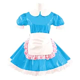 Korean Cute Doll Collar Mini Dress Women Summer Sexy Maid Puff Short Sleeve Patent  Dresses PVC cosplay Clubwear