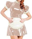 Plus Size Puff Short Sleeve Maid Uniform Lady PVC Maid Mini Dress