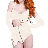 Glossy PVC Leather Short Sets Slim Bra Tops and Zip-up Crotch Mini Short with Gloves 3 Piece Set Women Sexy Club Costumes S-7XL