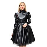 19 Colors Matte Maid Dress High Neck Long Sleeve Vestido Gothic Tutu Dress Lady A-line Pleated Dress Vintage Cosplay Uniform