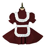 Plus Size Vintage Puff Short Sleeve Maid Dress Retro High Neck PVC Glossy Lady Lolita Mini Pleated Dress Cosplay Party Uniform