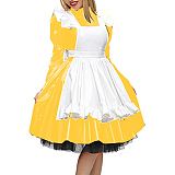 19 Colors Matte Maid Dress High Neck Long Sleeve Vestido Gothic Tutu Dress Lady A-line Pleated Dress Vintage Cosplay Uniform