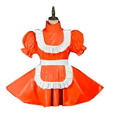 Plus Size Vintage Puff Short Sleeve Maid Dress Retro High Neck PVC Glossy Lady Lolita Mini Pleated Dress Cosplay Party Uniform