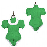 Sissy Bodysuit Shiny PVC Lolita Puff Short Sleeve Maid Cosplay Costume Vinyl Maid Dress Lockable Gothic Jumpsit  Plus Size 7XL