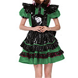 Lockable French Maid Role Play Mini Dress with Apron Sissy PVC Gothic Lace Trims Dress Uniform Cosplay Costumes Anime Unisex 7XL